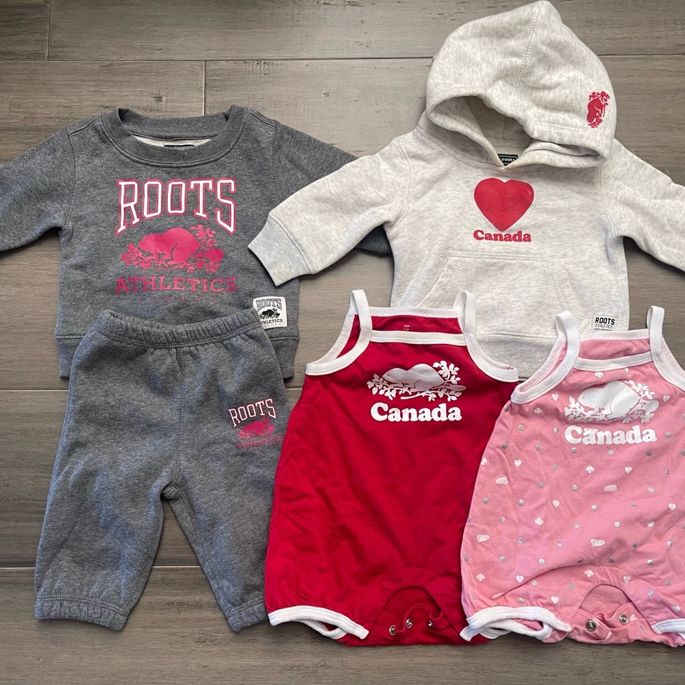 5 Piece Lot - Baby Roots Canada Infant Girls Clothing Set - Sweatsuit / Hoodie